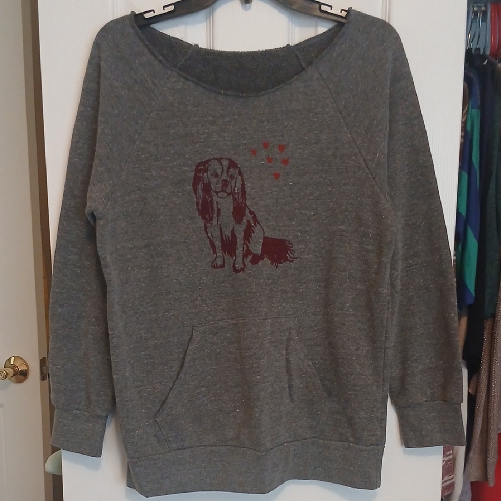 Cavalier King Charles Spaniel Gray Sweatshirt with Raw Hem Women's Large